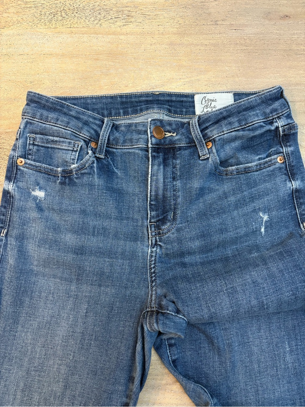 Cosmic Blue Love Mid Rise Skinny Jeans Sz 29T Distressed Stretch Denim Ankle - Picture 8 of 10